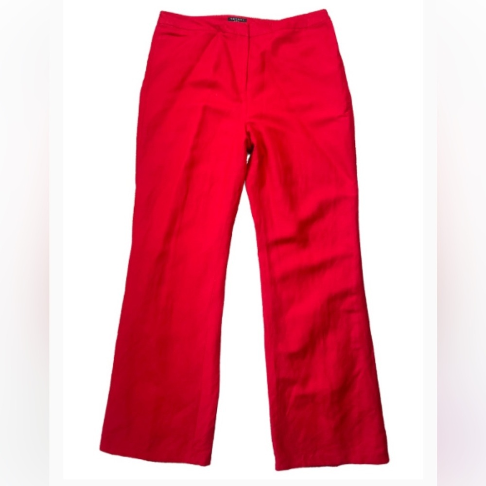 Tahari Vibrant Vintage Red Wide Leg Linen Pants - Picture 2 of 10